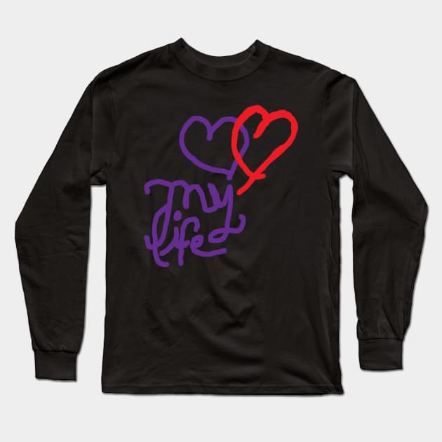 LOVE MY LIFE Tee Red Heart Purple Long Sleeve T-Shirt by EllenDaisyShop